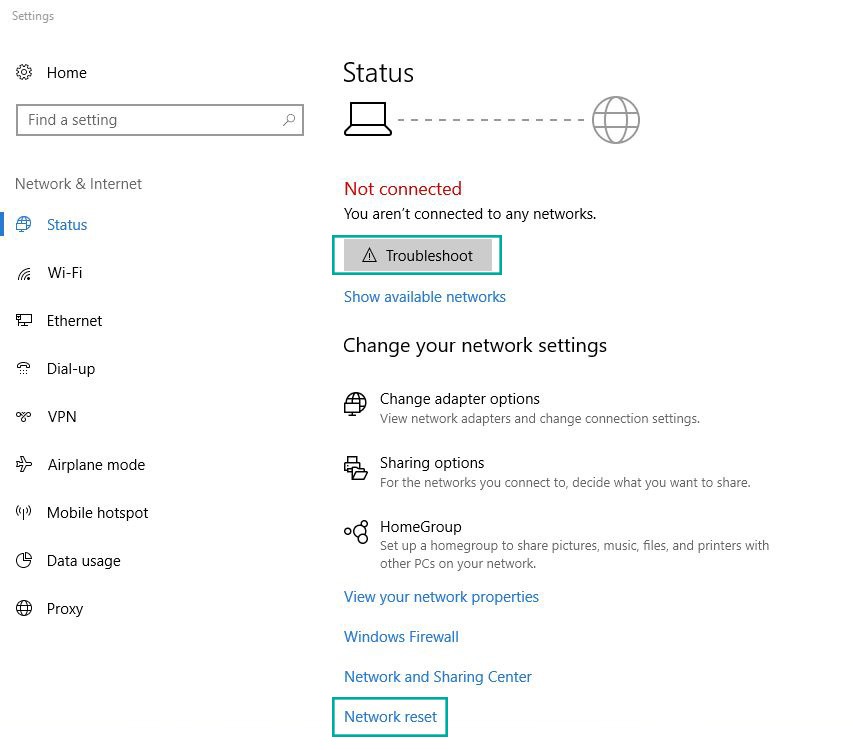 how to network reset windows 10