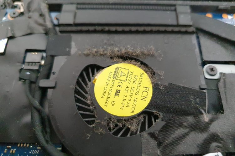 Dust on laptop mainboard fan